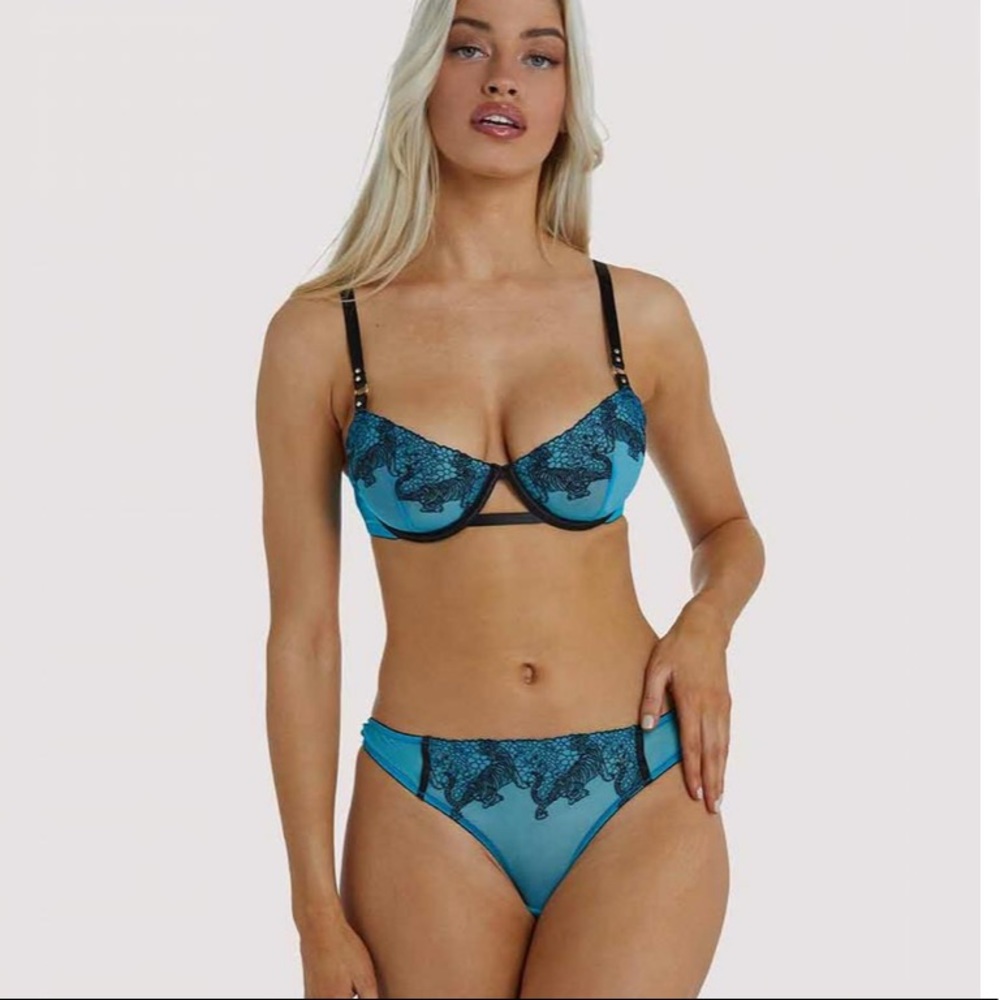 Electric Blue sheer tiger bra and panty set